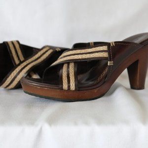 Cole Haan Wood Platform Heels Hemp Canvas Rope